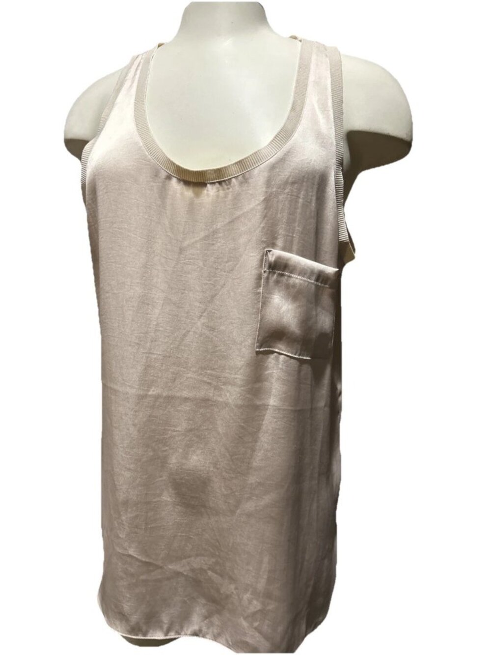 R | Label Cream Champagne Satin Ribbed Tank Top Pocket Size Medium